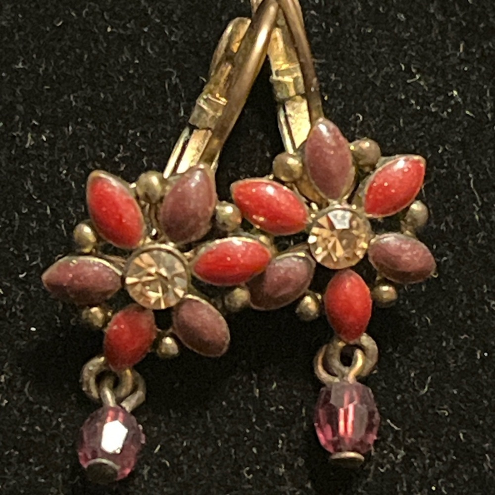 Elegant Floral Red and Pink Earrings